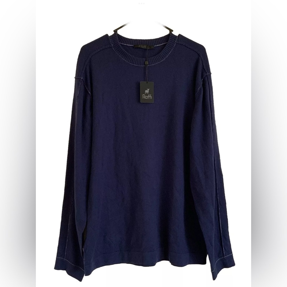 Raffi Sweater‎ Mens XL Indigo Wool/Cotton/Cashmere Pullover Crew Neck
